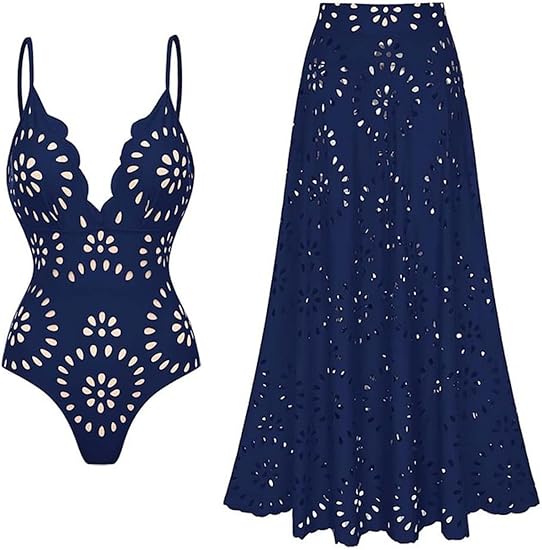 🩱Women's One Piece Bathing Suit Petal Hollow V Neck Swimsuit and Skirt
