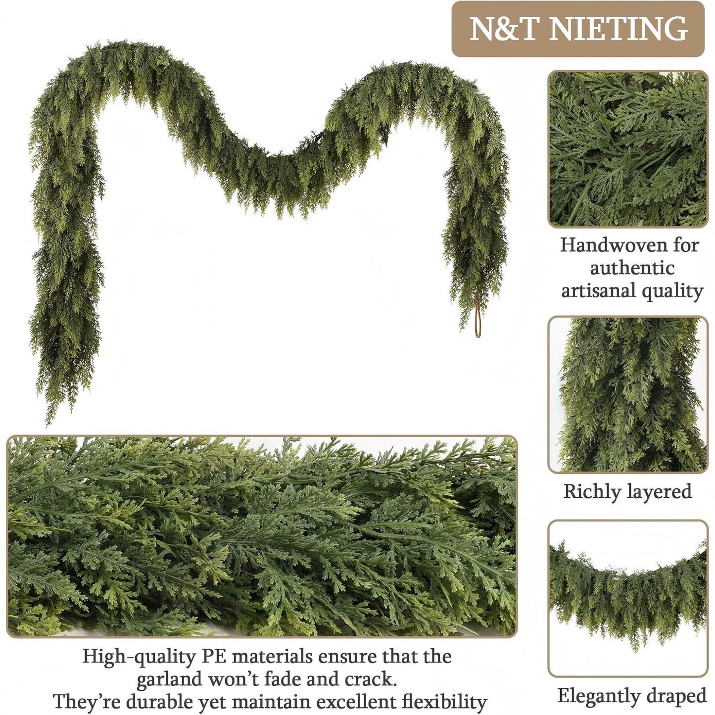๐ 6 FT Artificial Cedar Garlands | Real-Touch Winter Pine Greenery for Xmas Decor