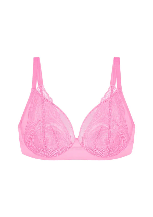 Linear Plus Size Lace Sheer Mesh Full Coverage Adjustable Straps Unlined Underwire Bra