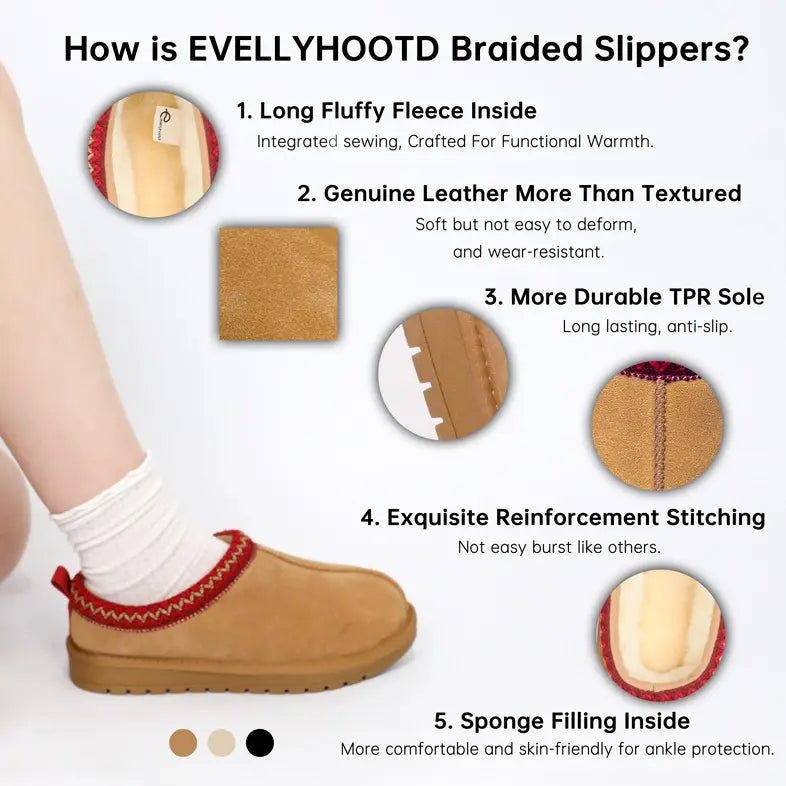 Women's Braided Leather Outdoor SuedeSlippers Mini Platform Boots