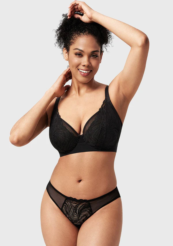 Linear Plus Size Lace Sheer Mesh Full Coverage Adjustable Straps Unlined Underwire Bra