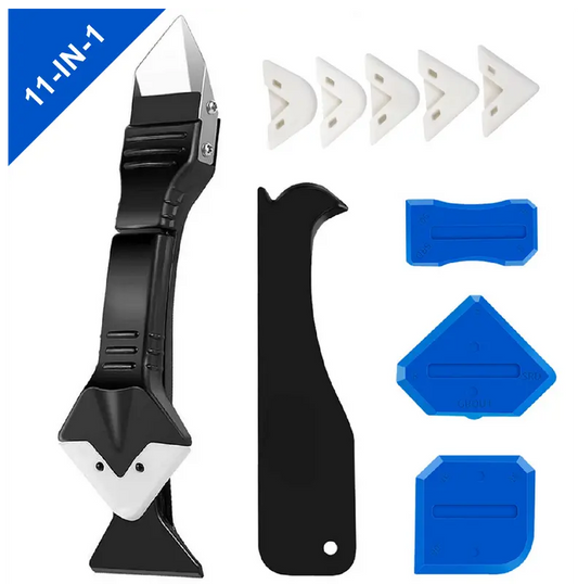 11Pcs Silicone Caulking Tools 3 in1 Grout Removal Tool(Stainless Steelhead)