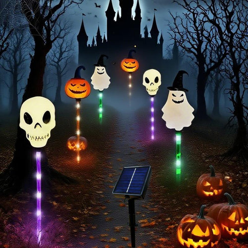 6 Halloween Solar Pumpkin and Skull Ground Plug Lights