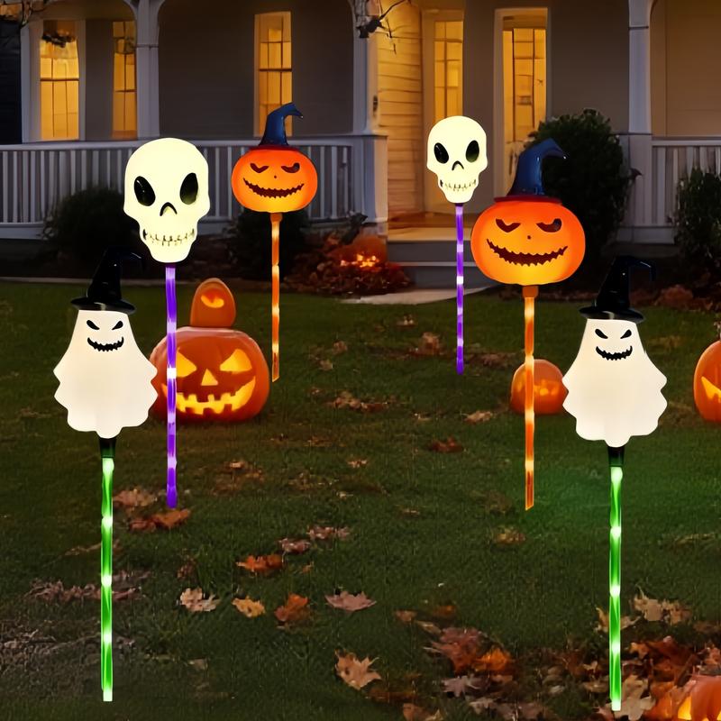 6 Halloween Solar Pumpkin and Skull Ground Plug Lights