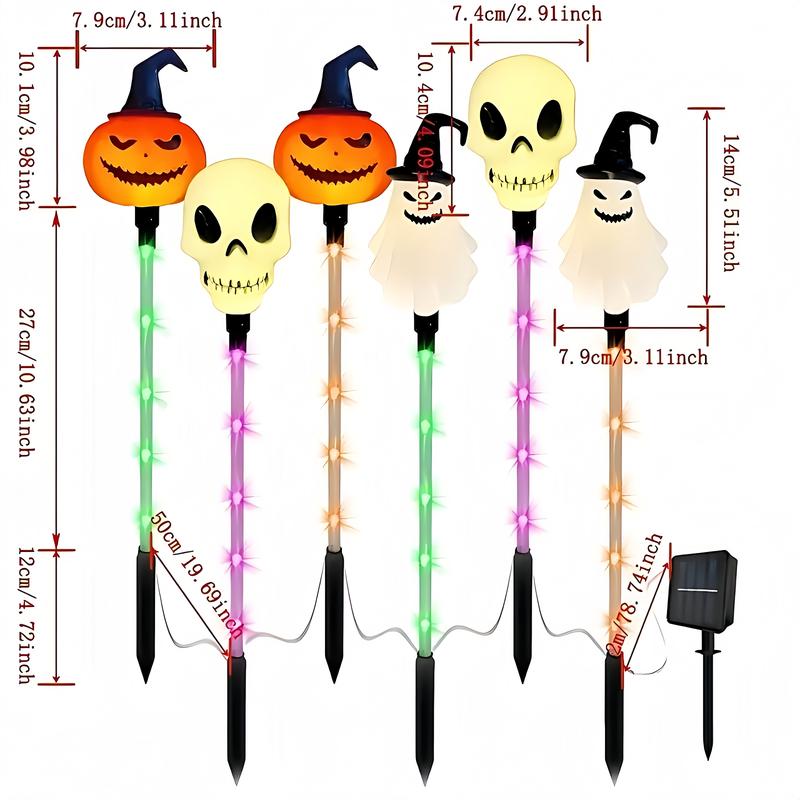 6 Halloween Solar Pumpkin and Skull Ground Plug Lights