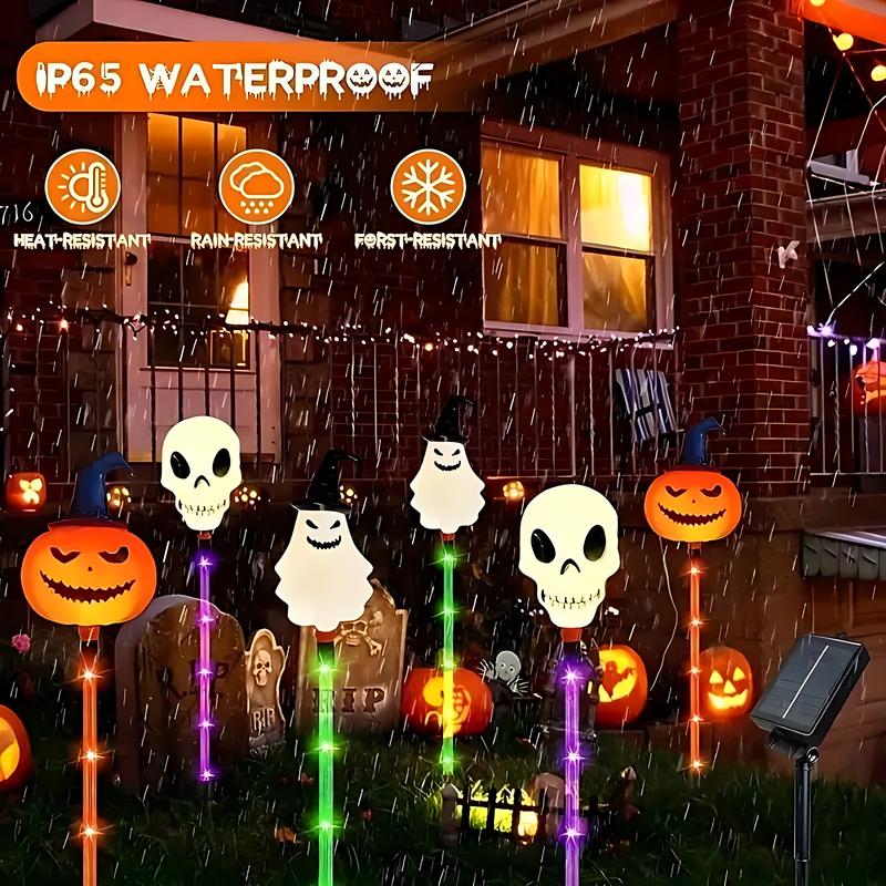 6 Halloween Solar Pumpkin and Skull Ground Plug Lights