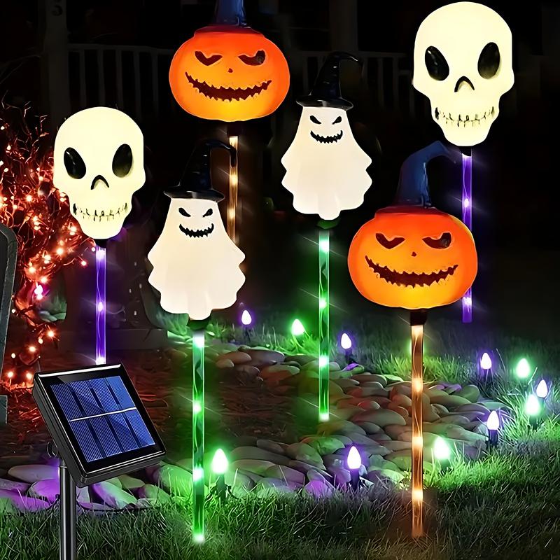 6 Halloween Solar Pumpkin and Skull Ground Plug Lights