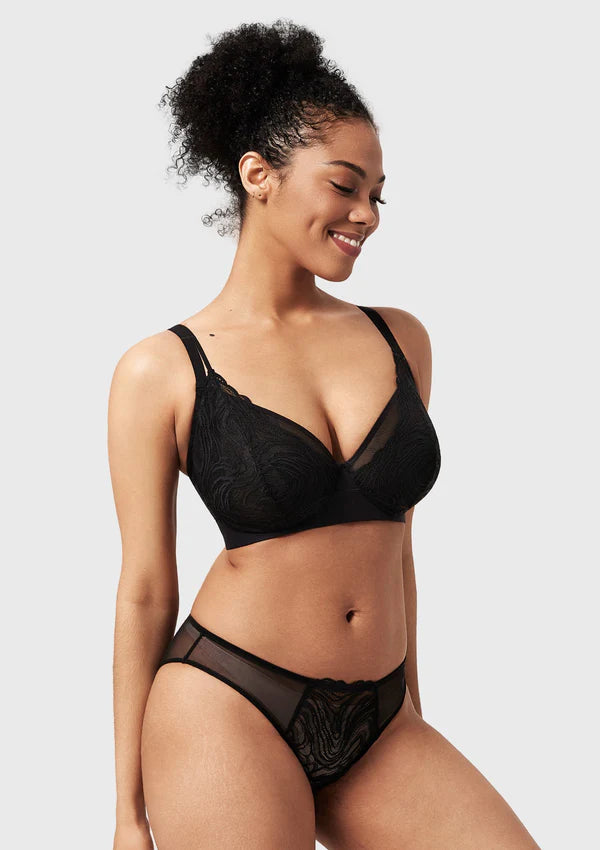 Linear Plus Size Lace Sheer Mesh Full Coverage Adjustable Straps Unlined Underwire Bra