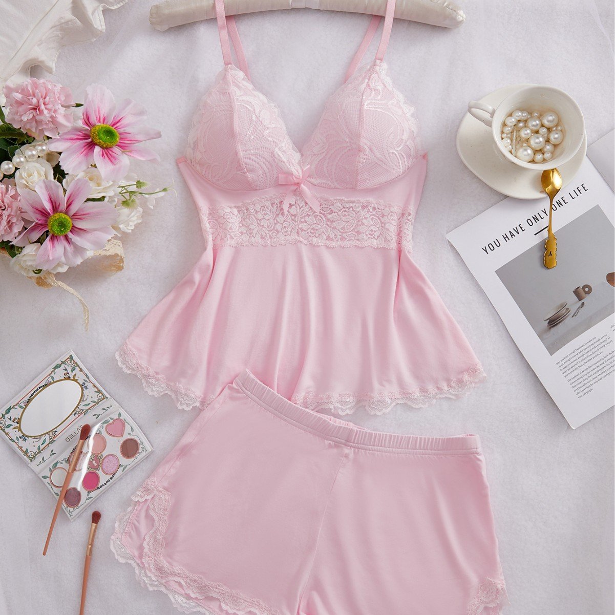 💃Womens Lingerie Set Pjs and Panty Set Camisole Set Modal Floral Fabric Lace sleep sets