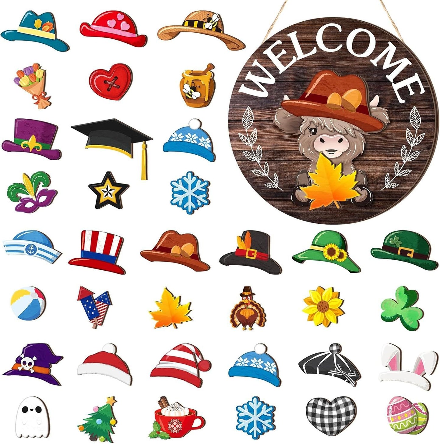 35pcs Interchangeable Welcome Sign Highland Cow Sign