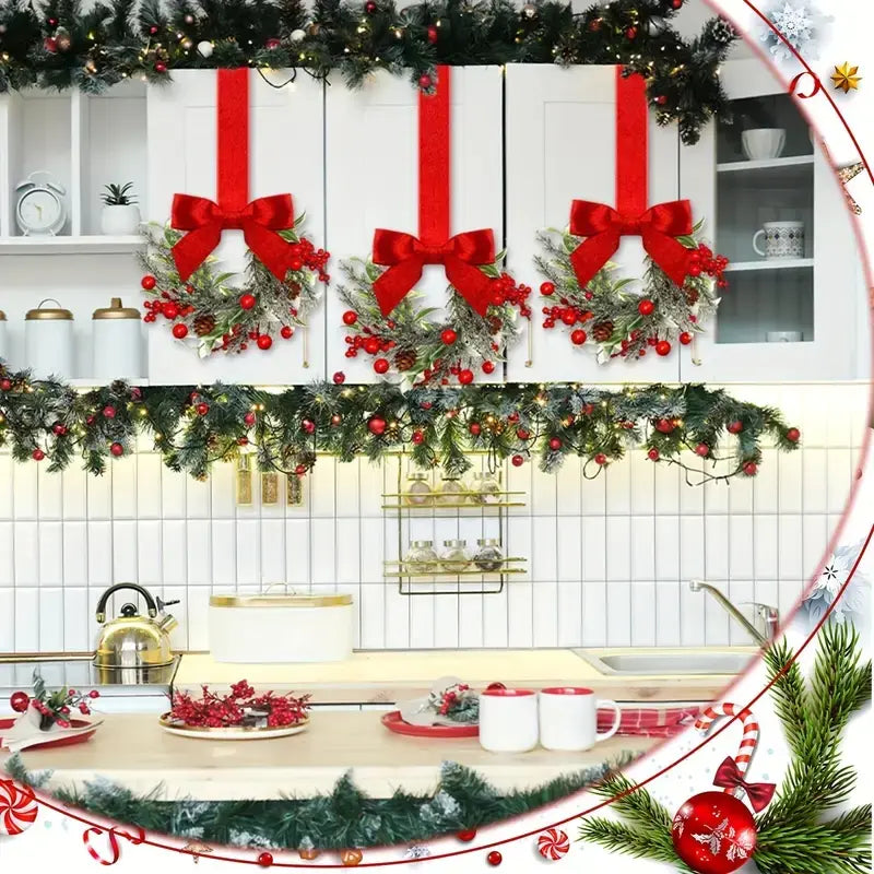 π "Christmas Window Wreaths with Berries & Bows β Farmhouse Kitchen Door Decor"