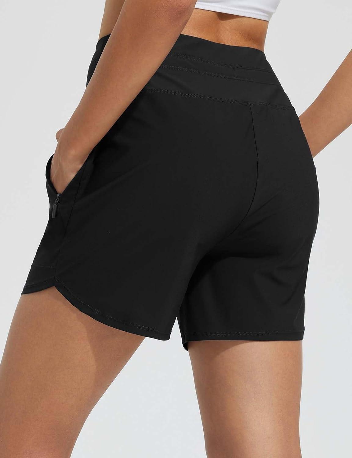 High-Waisted Quick-Dry Swim Shorts