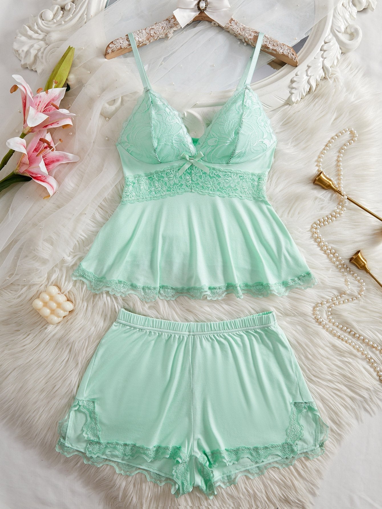 💃Womens Lingerie Set Pjs and Panty Set Camisole Set Modal Floral Fabric Lace sleep sets