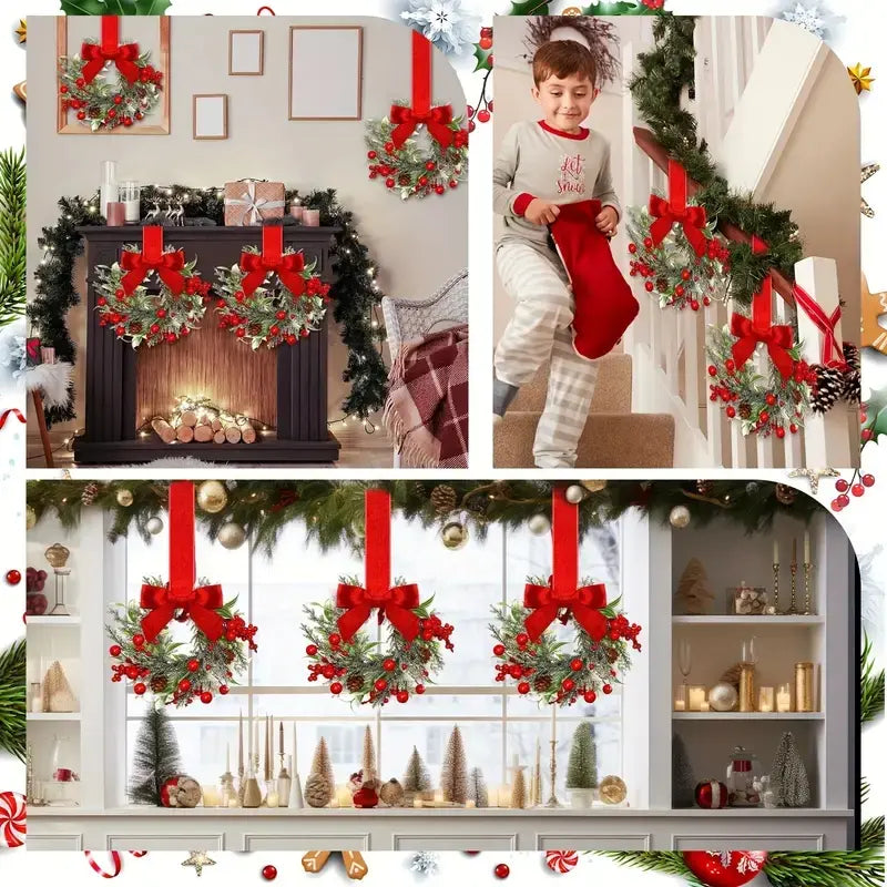 π "Christmas Window Wreaths with Berries & Bows β Farmhouse Kitchen Door Decor"