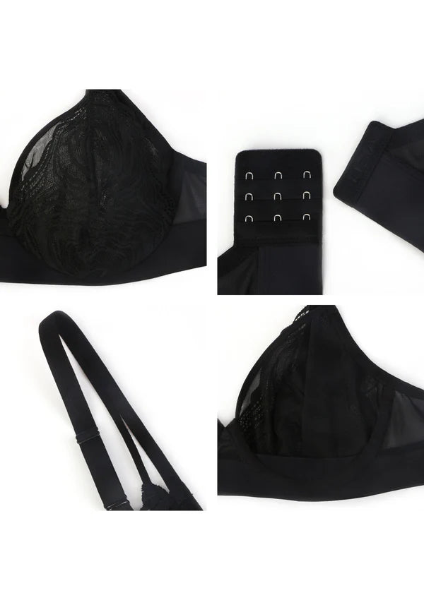 Linear Plus Size Lace Sheer Mesh Full Coverage Adjustable Straps Unlined Underwire Bra