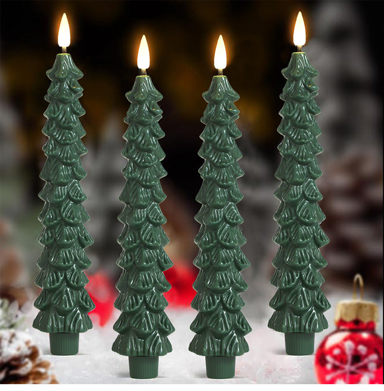 LED Green Tree Taper Candle Stick Set
