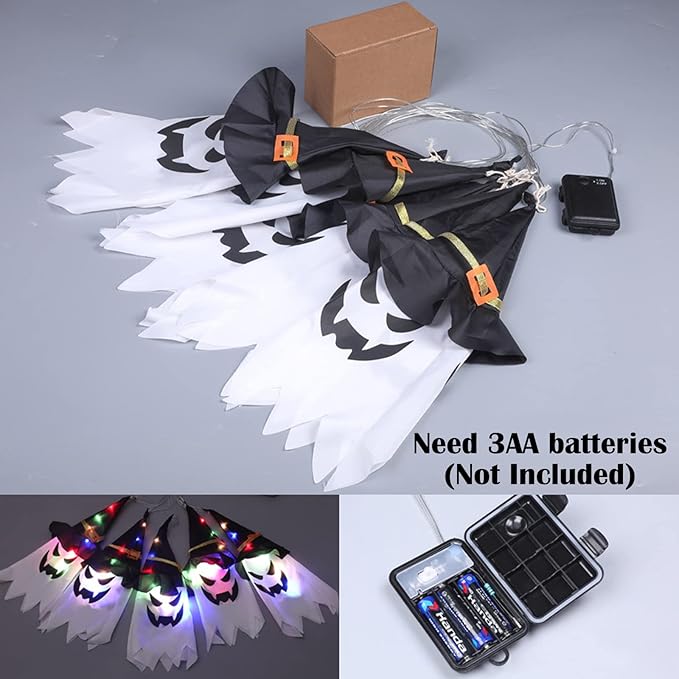 🎃 5-Pack LED Ghost Lantern String Lights | Spooky Halloween Hanging Decor