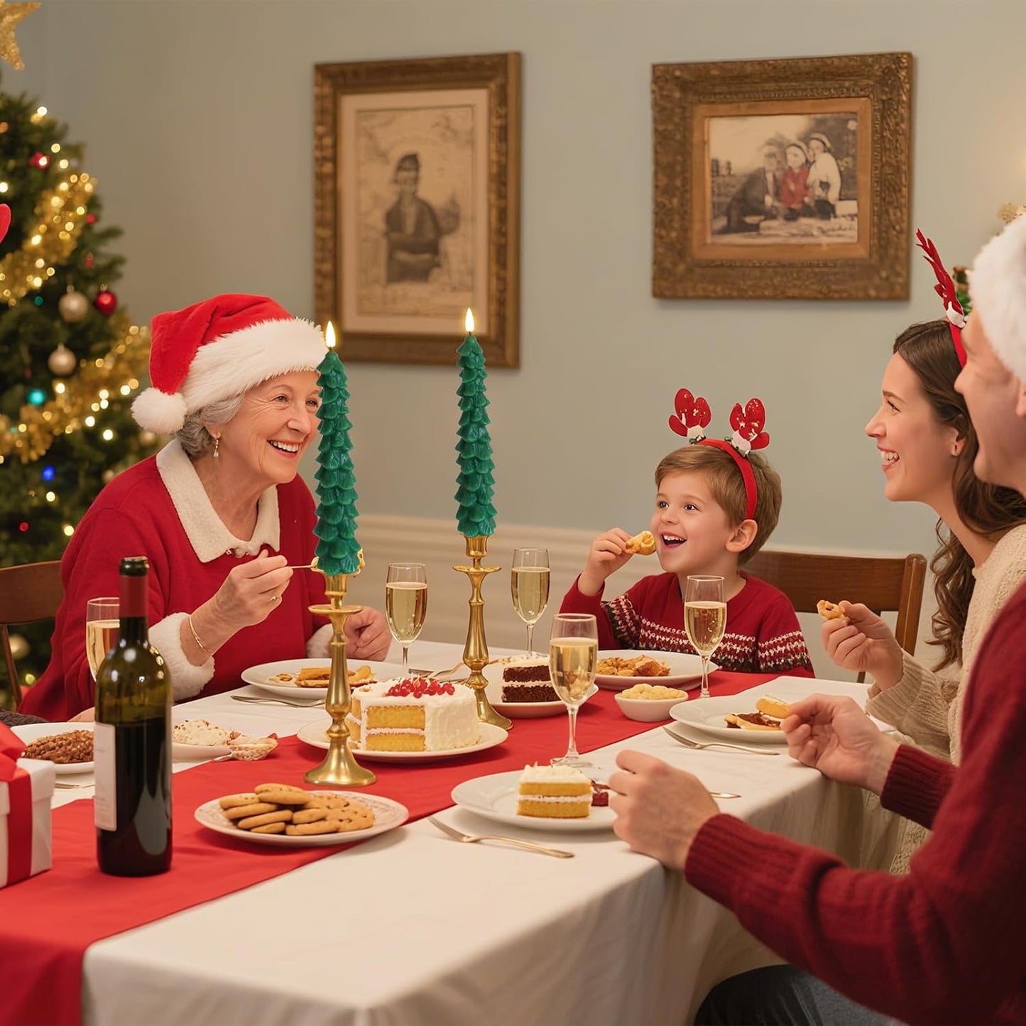 LED Green Tree Taper Candle Stick Set