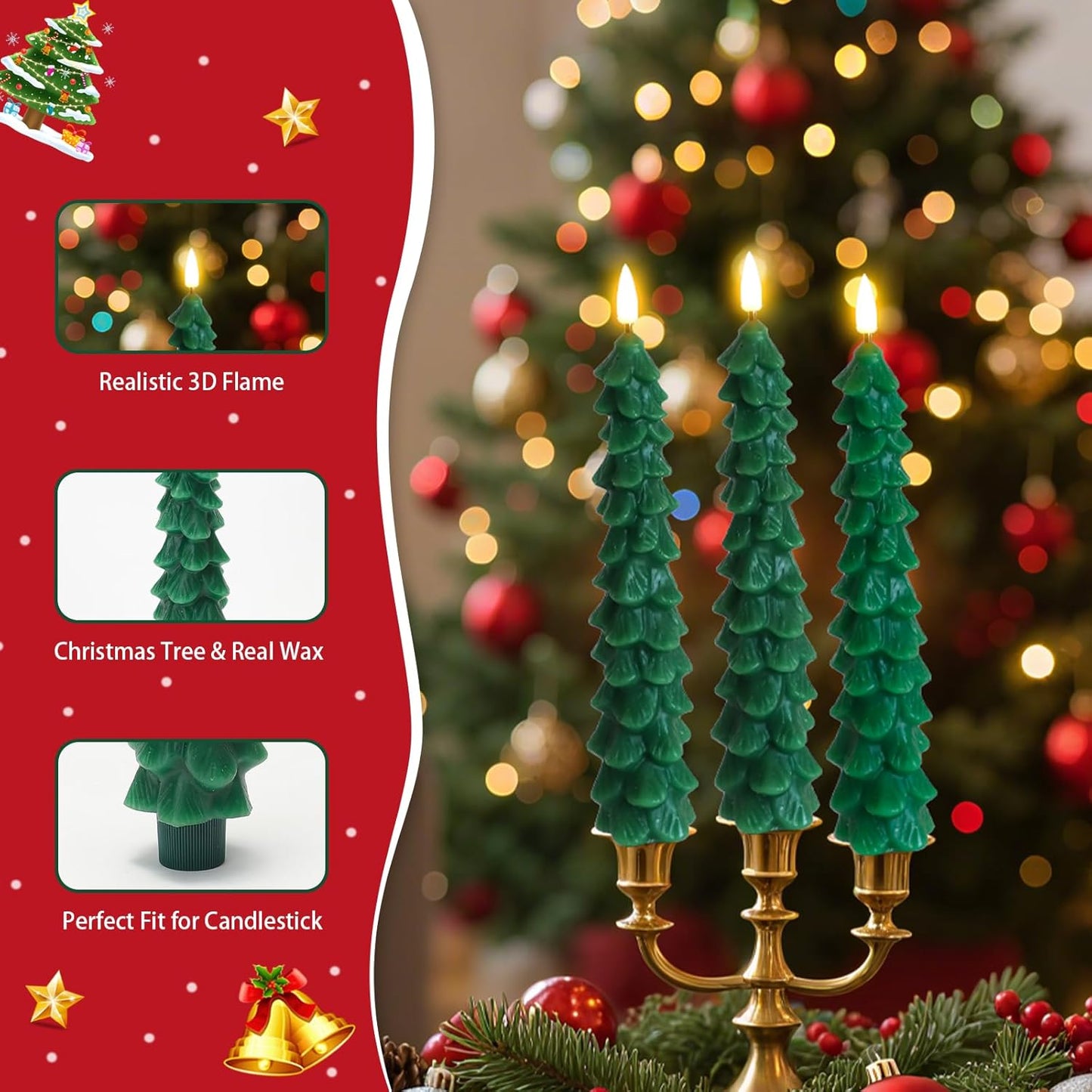 LED Green Tree Taper Candle Stick Set