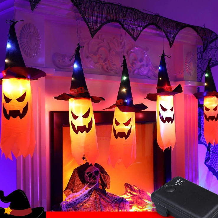 🎃 5-Pack LED Ghost Lantern String Lights | Spooky Halloween Hanging Decor