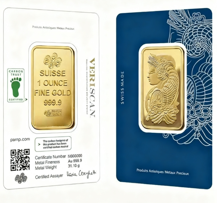 1 oz Gold Bar PAMP Suisse Lady Fortuna Veriscan Carbon Neutral