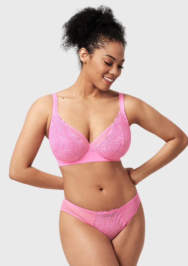 Linear Plus Size Lace Sheer Mesh Full Coverage Adjustable Straps Unlined Underwire Bra