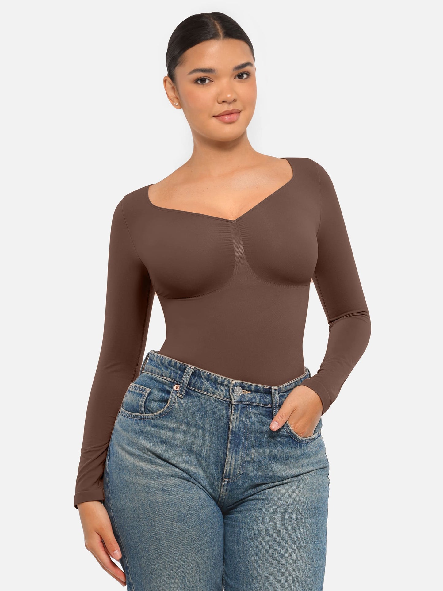Seamless Long Sleeve Tummy Control Thong Bodysuit