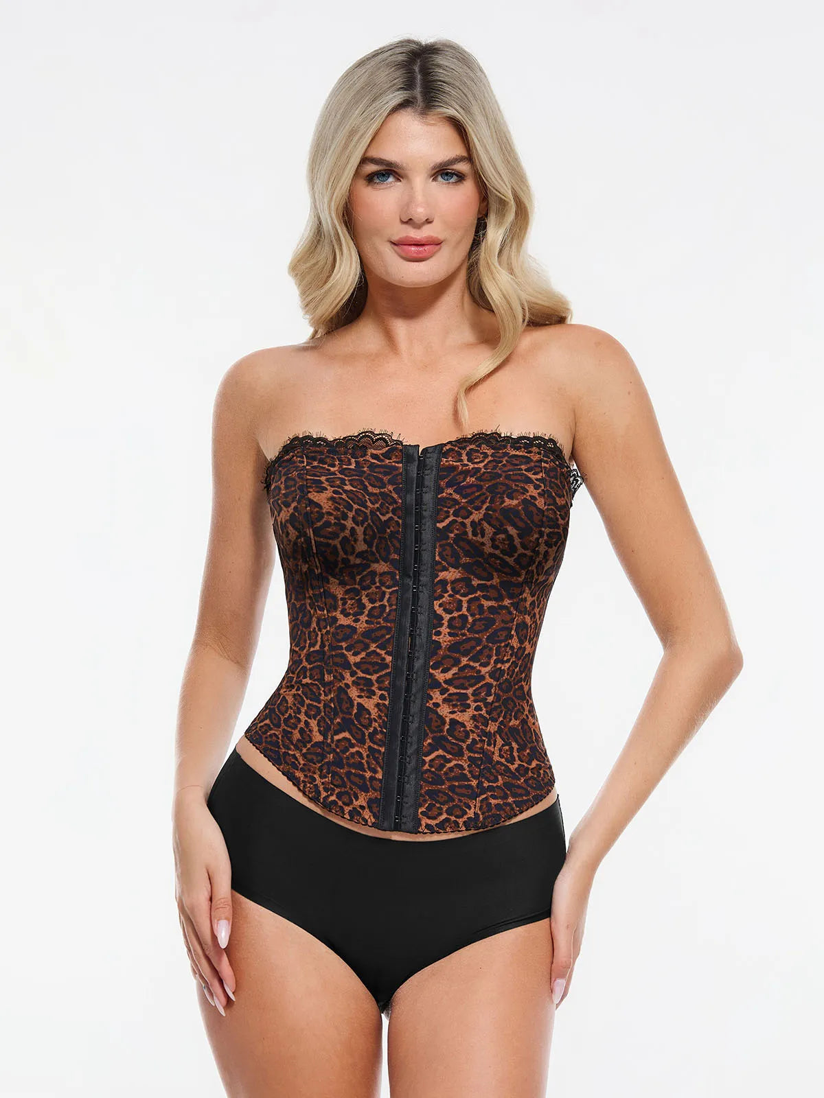 Bracurve X Angela Shapewear Sculpting Leopard Mesh Detachable Strap Corset Top