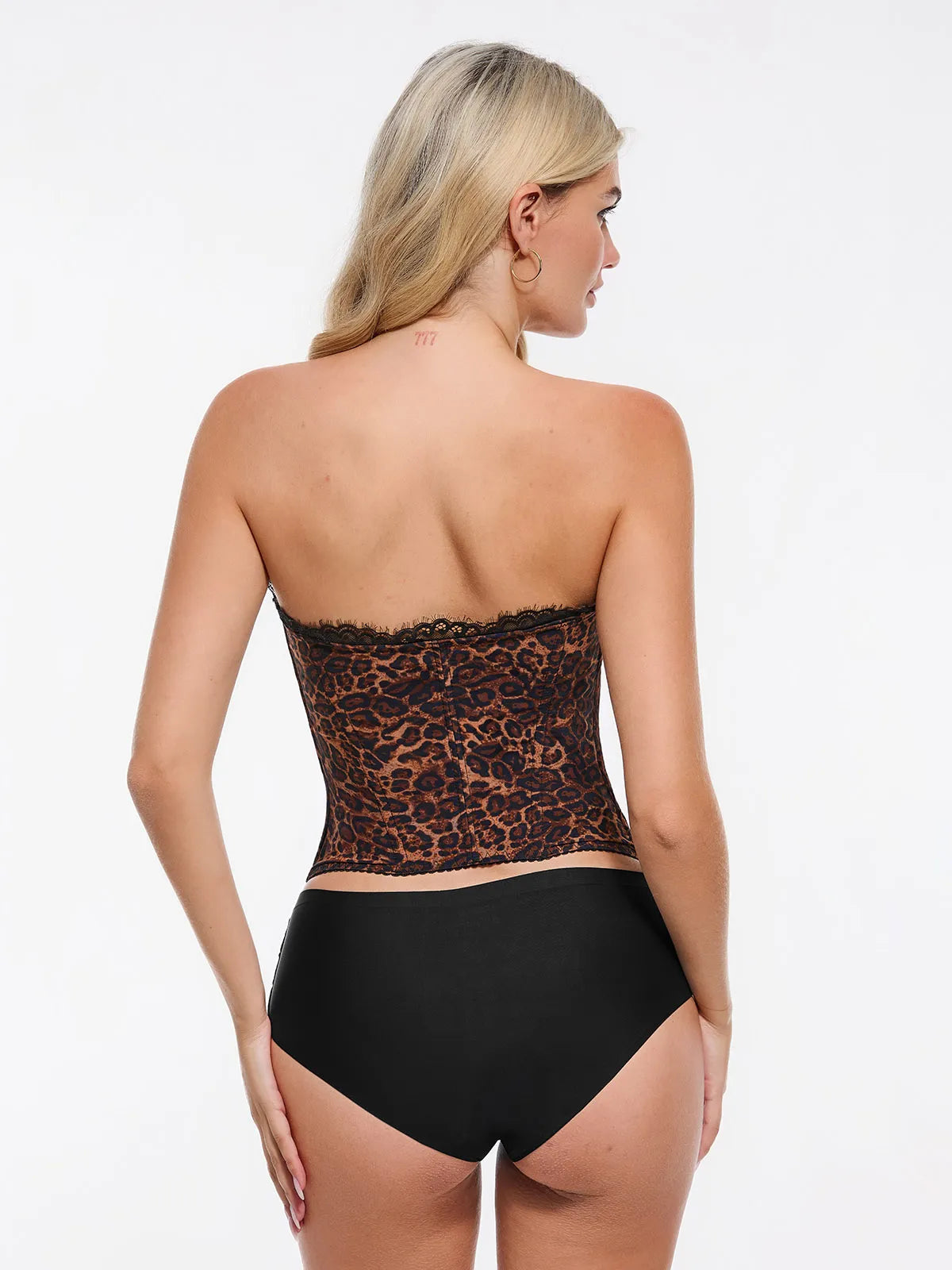 Bracurve X Angela Shapewear Sculpting Leopard Mesh Detachable Strap Corset Top