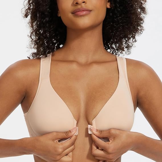 Women's Front Closure Bras Posture Full Coverage Plus Size Underwire Unlined Back Support Plunge Seamless Bra