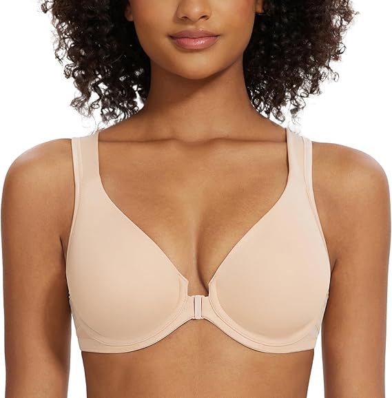 Women's Front Closure Bras Posture Full Coverage Plus Size Underwire Unlined Back Support Plunge Seamless Bra