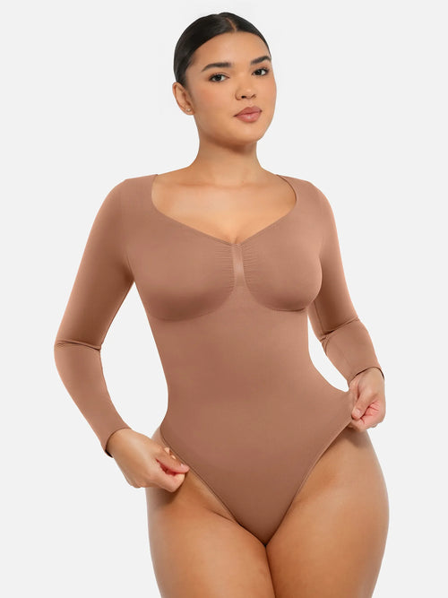 Seamless Long Sleeve Tummy Control Thong Bodysuit