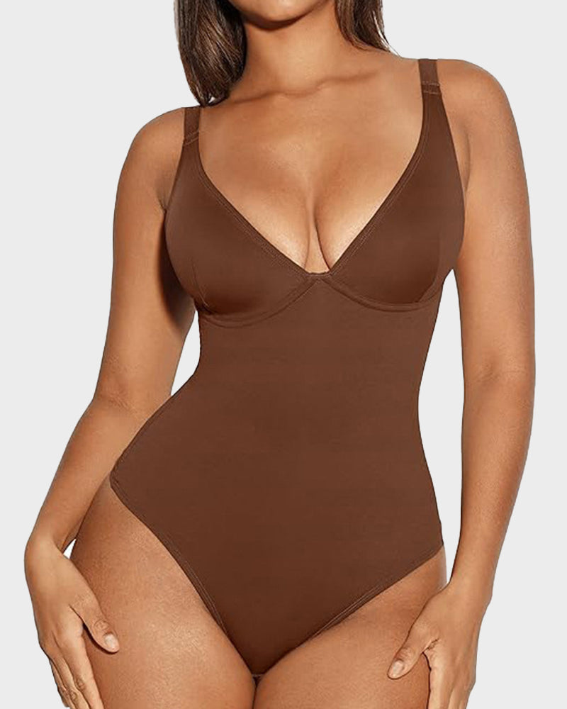 V Neck Tummy Control Thong Bodysuit Shapewear