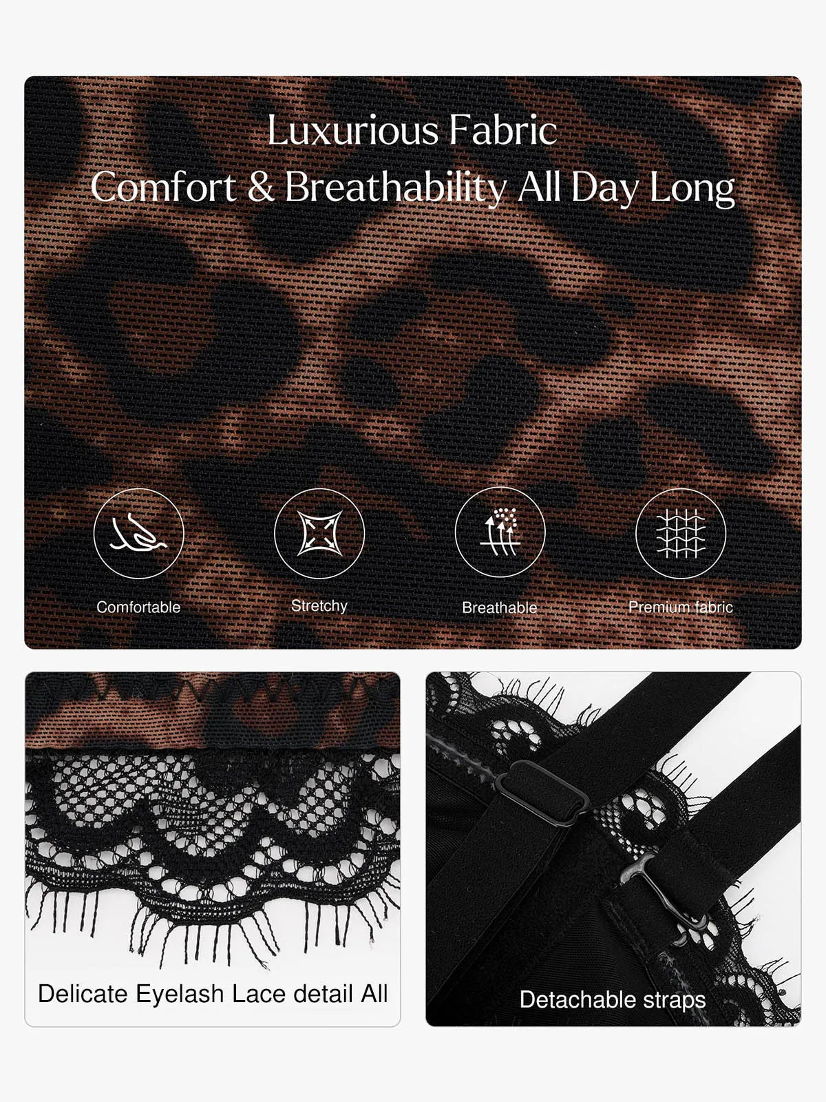 Bracurve X Angela Shapewear Sculpting Leopard Mesh Detachable Strap Corset Top