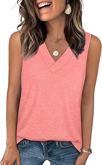 Women's Sleeveless V-Neck Slimming Loose Fit Casual Tank Top T-Shirt