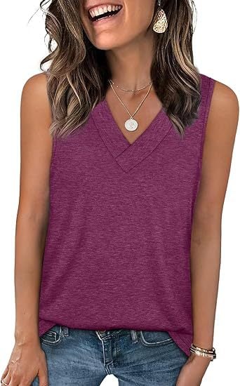 Women's Sleeveless V-Neck Slimming Loose Fit Casual Tank Top T-Shirt
