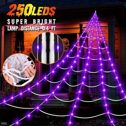 🕸️5M Giant Spider Web Light｜250  LEDs for Halloween Horror Decor