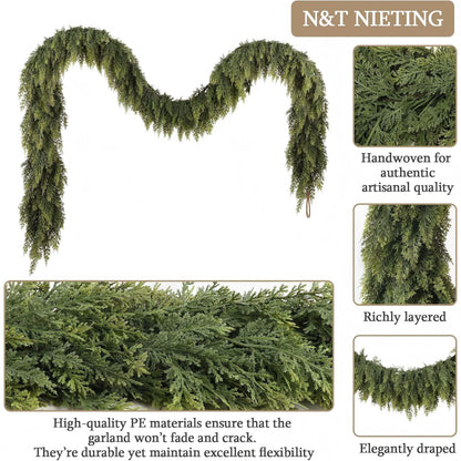 🎄 6 FT Artificial Cedar Garlands | Real-Touch Winter Pine Greenery for Xmas Decor