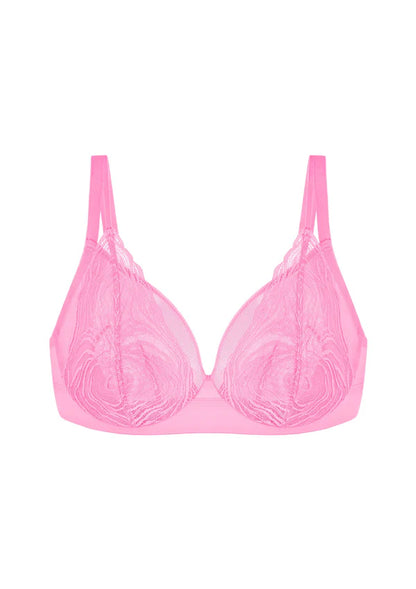 Linear Plus Size Lace Sheer Mesh Full Coverage Adjustable Straps Unlined Underwire Bra