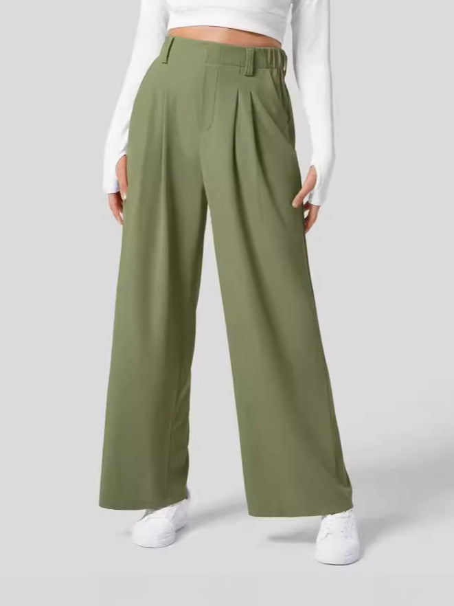 Women's High-Waisted Waffle Wide-Leg Work Trousers with Side Pockets – Comfy Casual Fit, Tummy Flattering Design, Ideal for Holiday Outfits 2025