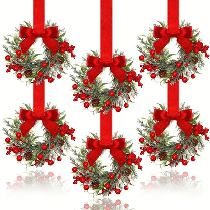 🎄 "Christmas Window Wreaths with Berries & Bows – Farmhouse Kitchen Door Decor"