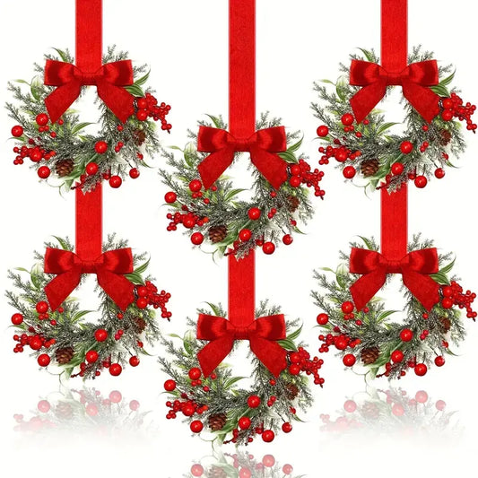 🎄 "Christmas Window Wreaths with Berries & Bows – Farmhouse Kitchen Door Decor"