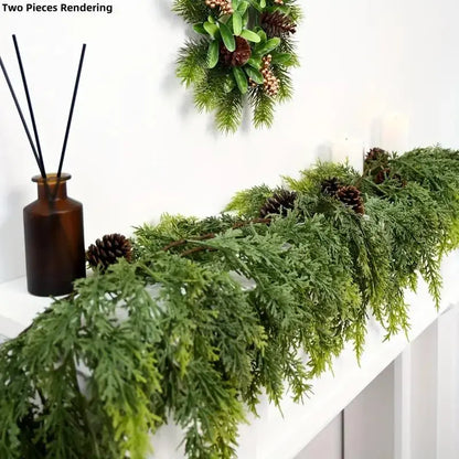 72" Artificial Cedar Garland with Pine Cones – Real Touch Greenery for Winter & Rustic Decor