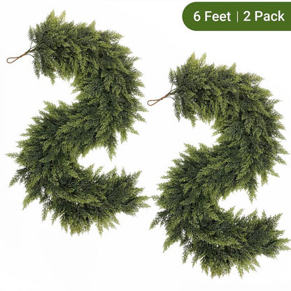 🎄 6 FT Artificial Cedar Garlands | Real-Touch Winter Pine Greenery for Xmas Decor