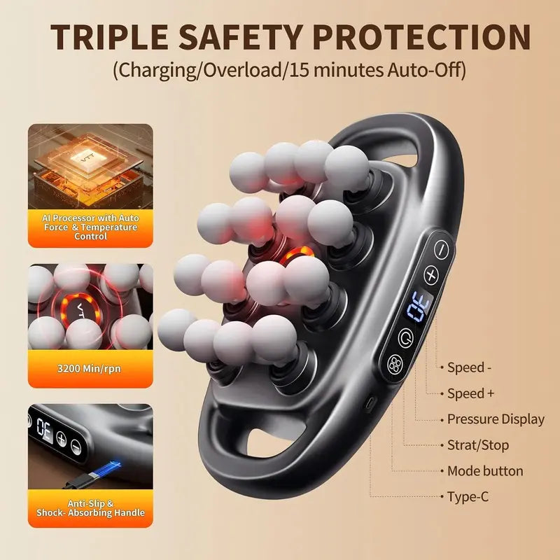 16-Head Massage Gun with 30 Levels: Deep Tissue Percussion for Back, Shoulder & Leg Pain Relief