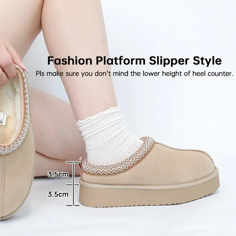 Women's Braided Leather Outdoor SuedeSlippers Mini Platform Boots