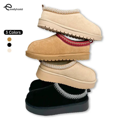Women's Braided Leather Outdoor SuedeSlippers Mini Platform Boots
