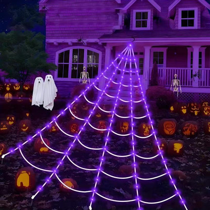 🕸️5M Giant Spider Web Light｜250  LEDs for Halloween Horror Decor