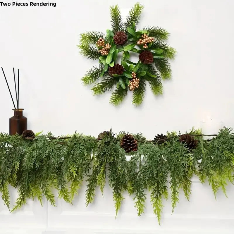 72" Artificial Cedar Garland with Pine Cones – Real Touch Greenery for Winter & Rustic Decor