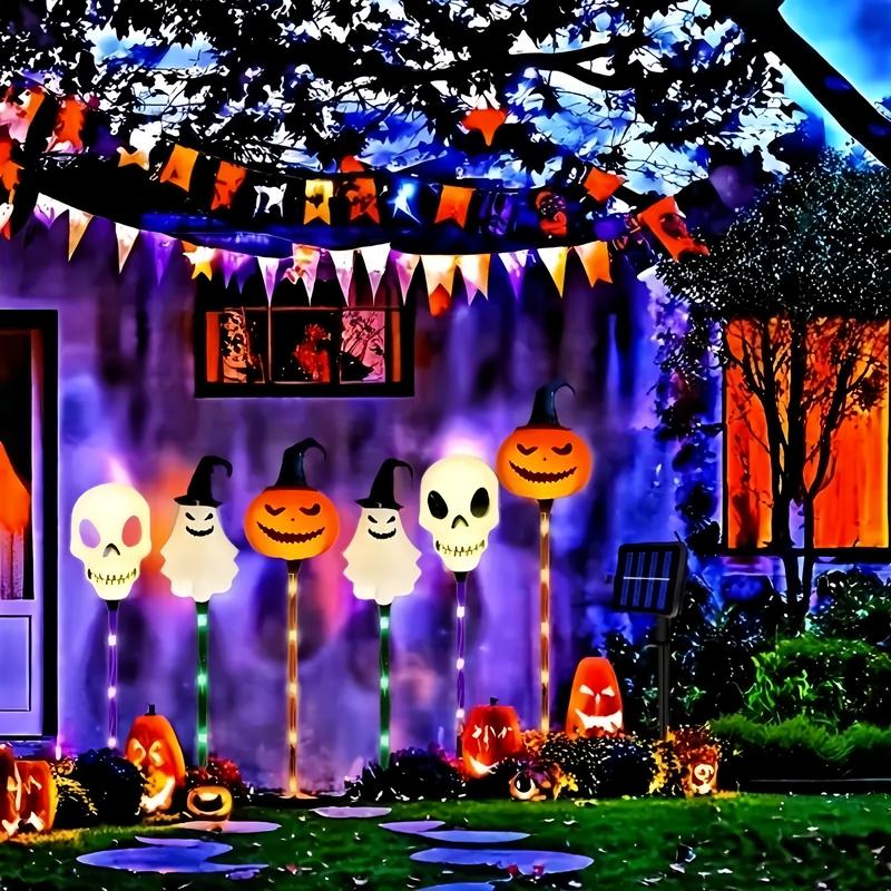 6 Halloween Solar Pumpkin and Skull Ground Plug Lights